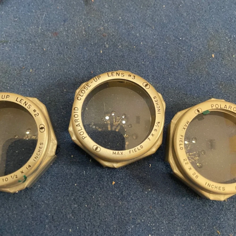 Polaroid Close-Up Lens Set #1 #2‎ #3 with Vintage Brown Leather Case